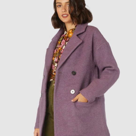 NWOT Princess Highway Millicent Double-Breasted Purple Wool Peacoat - Picture 11 of 11